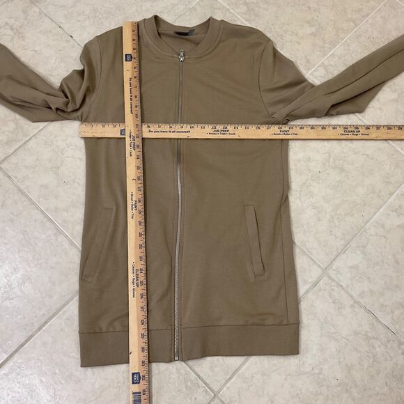 ASOS Long Full Zip Cotton Boyfriend Cardigan women’s M Tan V-Neck Pockets - Picture 4 of 11